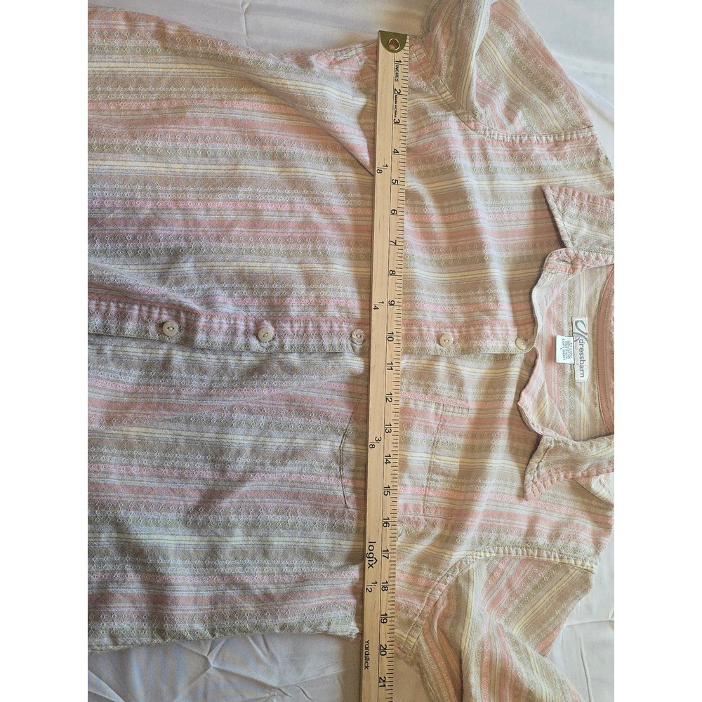 Dressbarn Womens Button Down Shirt Pink Beige Striped Long Sleeve Cotton Large - Picture 4 of 7